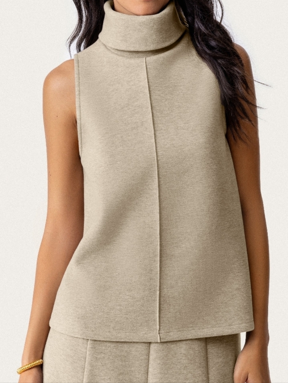 OGL Move Shell High Neck Split Hem Tank Top Sleeveless Turtleneck